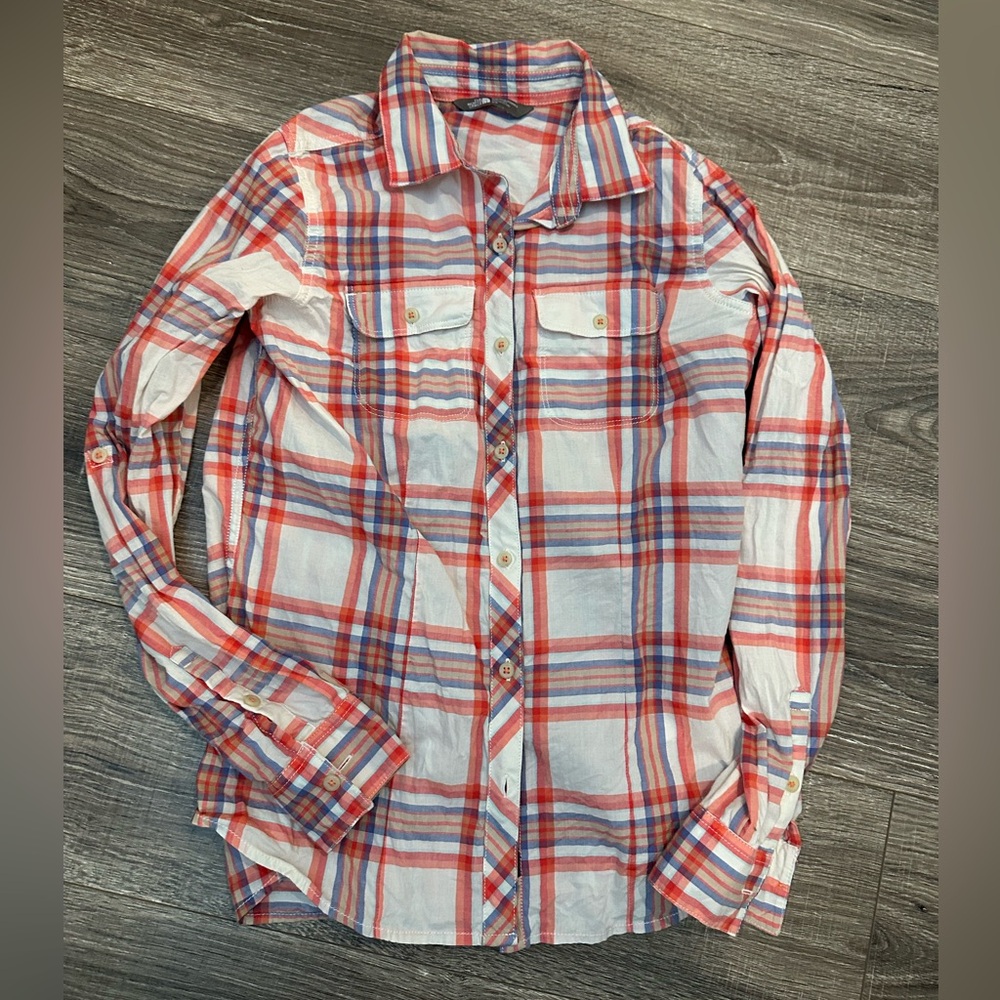 The North Face Women’s Small Red, Pink, Blue, Tan and Cream Plaid Shirt